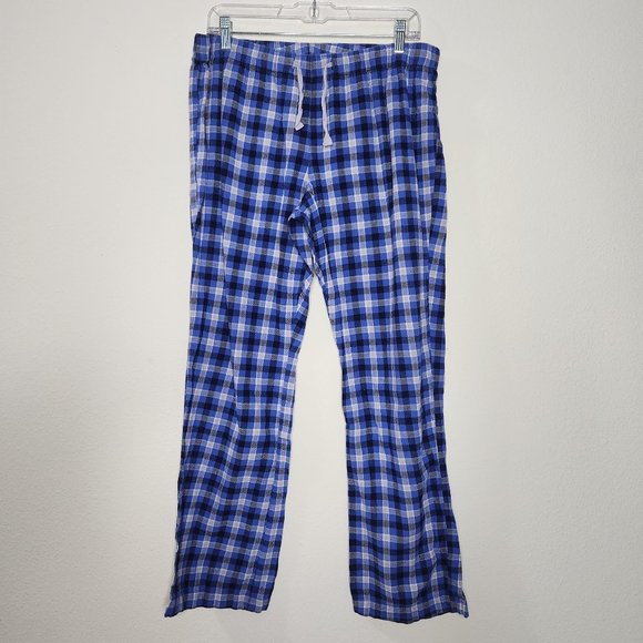 Old Navy Other - Old Navy Mens Large Blue Plaid Drawstring Fleece Pajama Lounge Pants